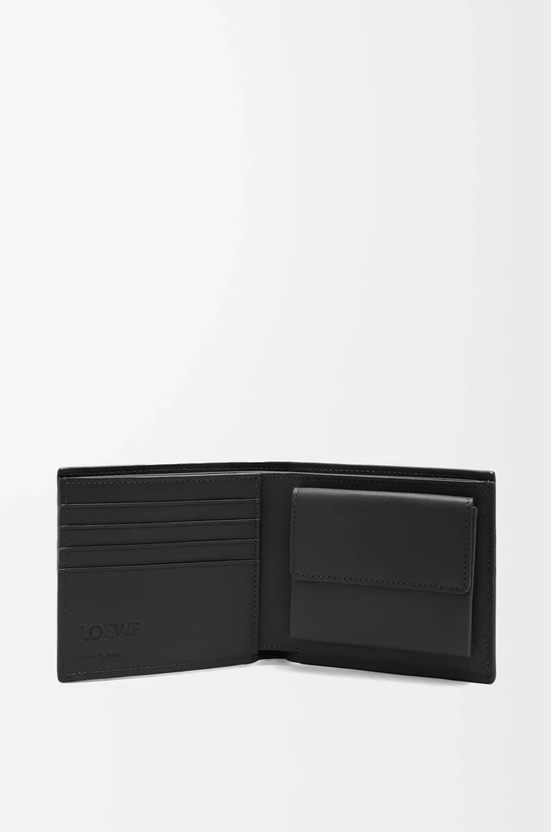 monedero plegable en piel de becerro clásica texturizada negro