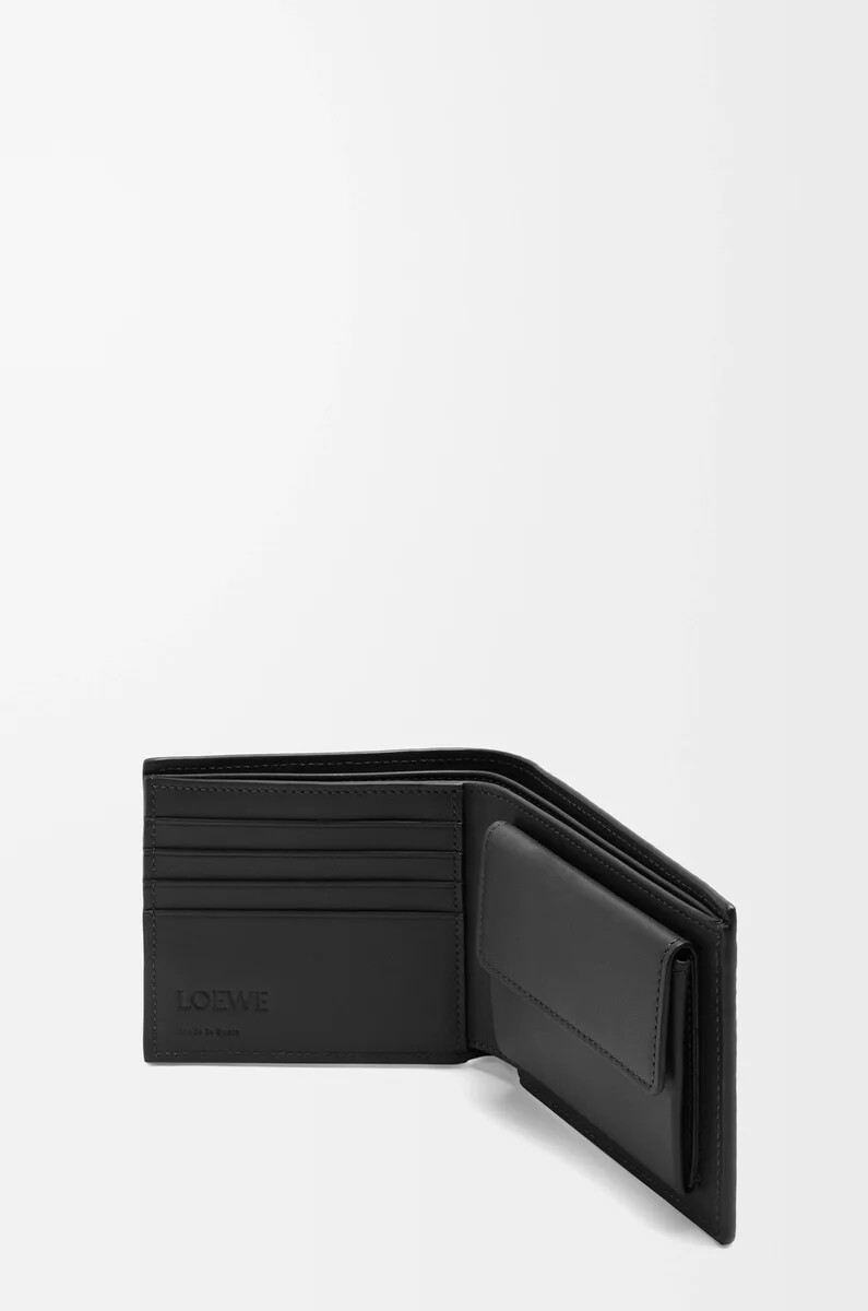 monedero plegable en piel de becerro clásica texturizada negro