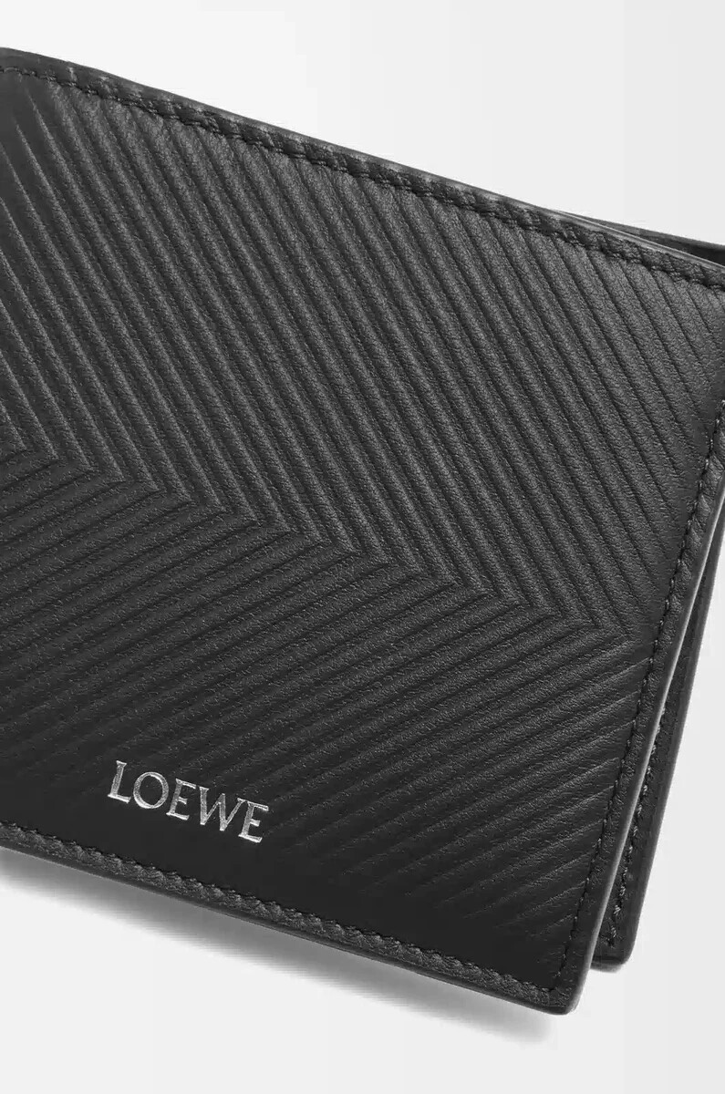monedero plegable en piel de becerro clásica texturizada negro