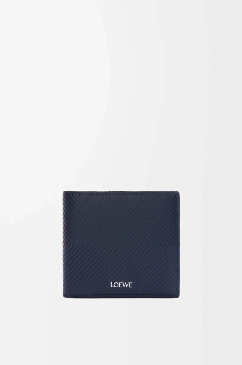monedero plegable en piel de becerro clásica texturizada azul marino oscuro