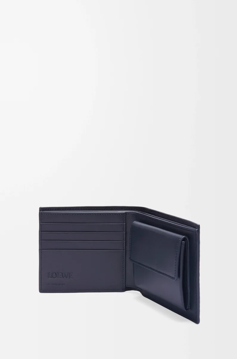 monedero plegable en piel de becerro clásica texturizada azul marino oscuro