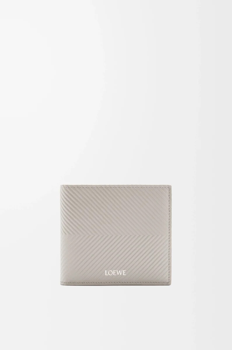 monedero plegable en piel de becerro clásica texturizada color gris concha