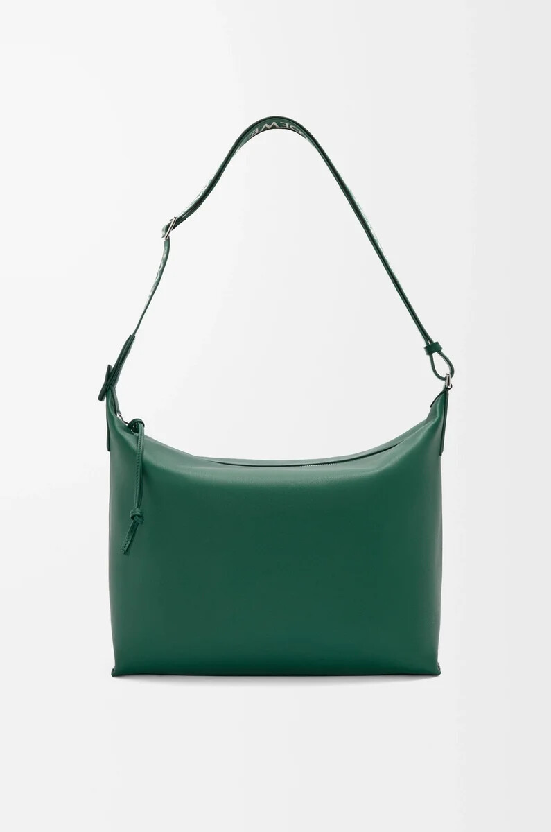 bolso bandolera cubi de piel de becerro suave y flexible y jacquard evergreen