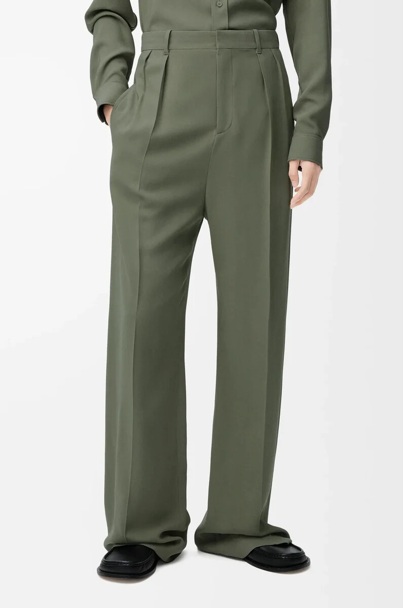 pantalón en mezcla de viscosa verde caqui