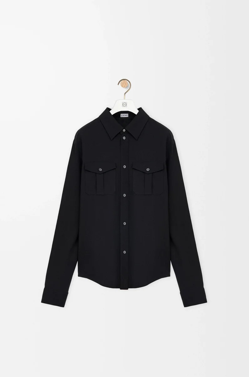 camisa en mezcla de viscosa negra