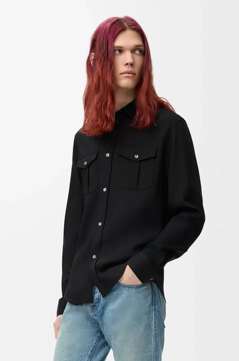 camisa en mezcla de viscosa negra