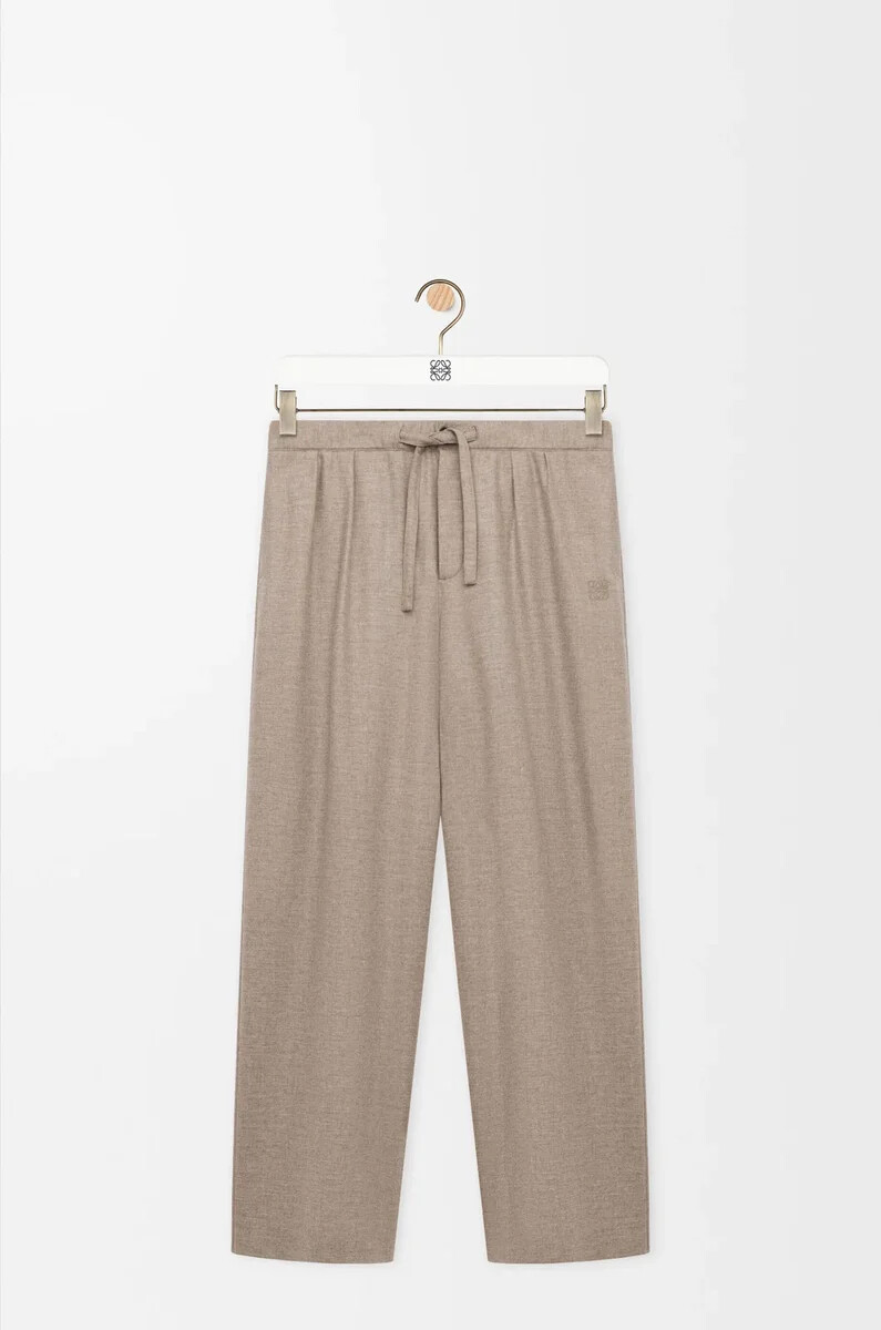 pantalón con cordón en lana y cachemira beige melange