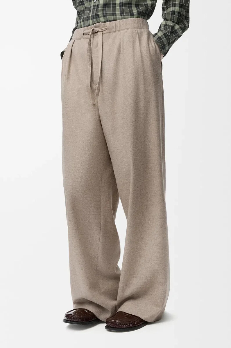 pantalón con cordón en lana y cachemira beige melange