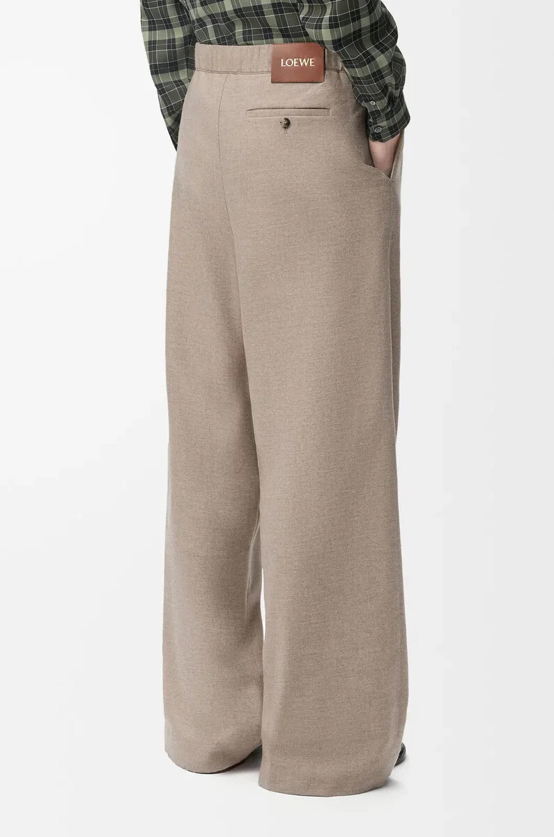 pantalón con cordón en lana y cachemira beige melange