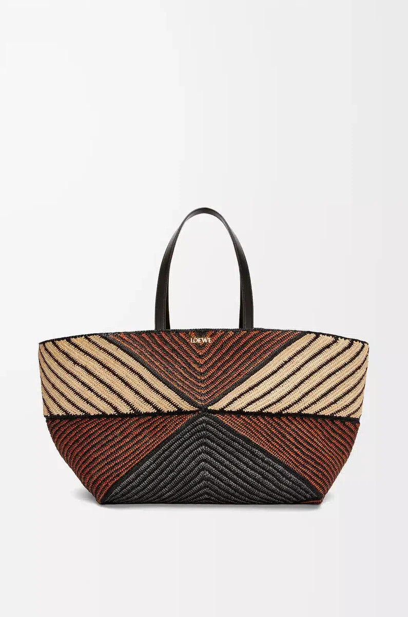 bolso de mano plegable xxl puzzle en rafia color naturaldorado miel