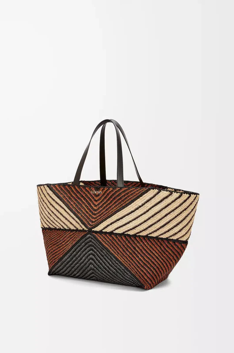 bolso de mano plegable xxl puzzle en rafia color naturaldorado miel