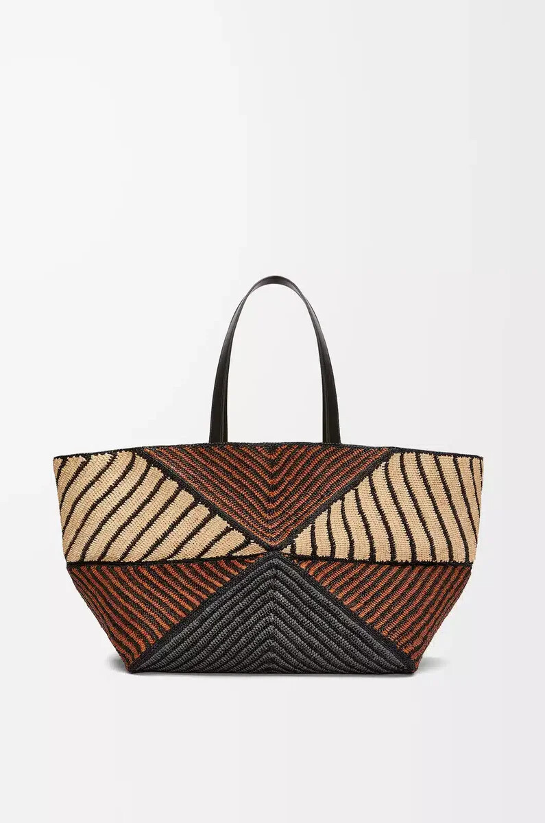 bolso de mano plegable xxl puzzle en rafia color naturaldorado miel