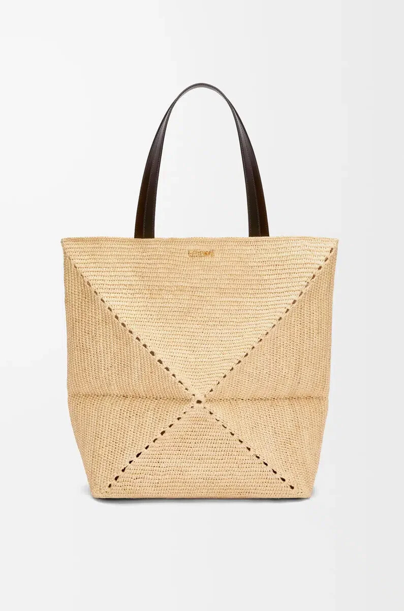 bolso tote plegable puzzle xl en rafia naturalnegro