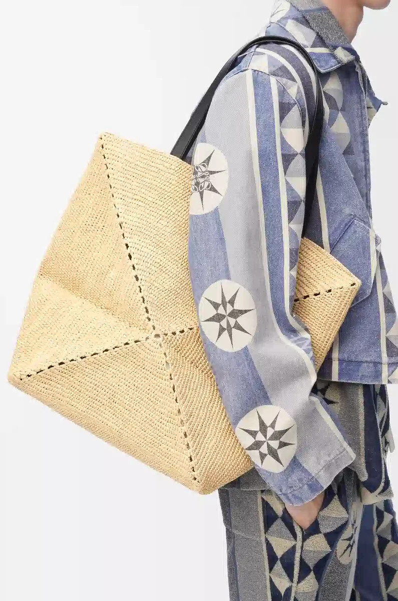 bolso tote plegable puzzle xl en rafia naturalnegro