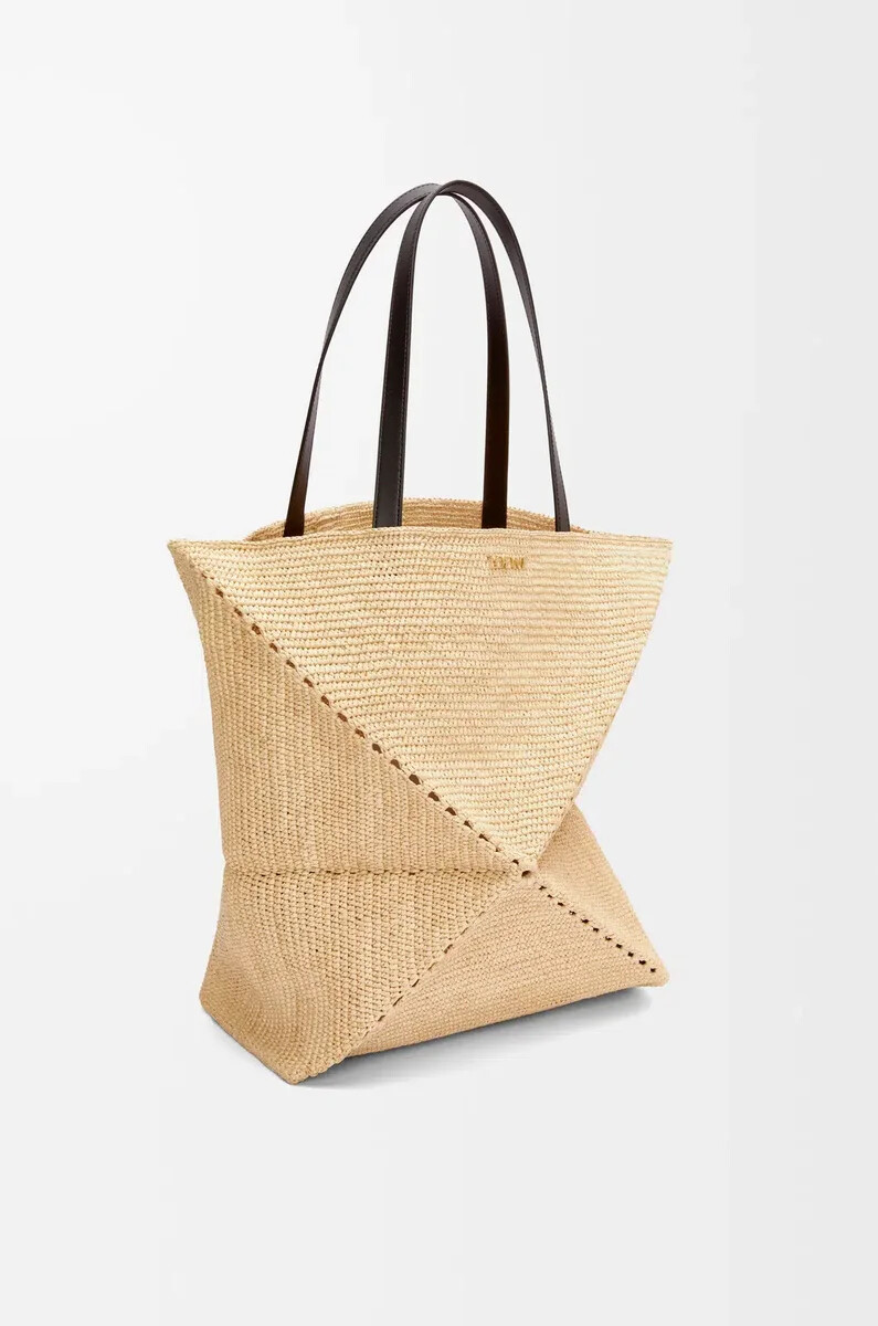 bolso tote plegable puzzle xl en rafia naturalnegro
