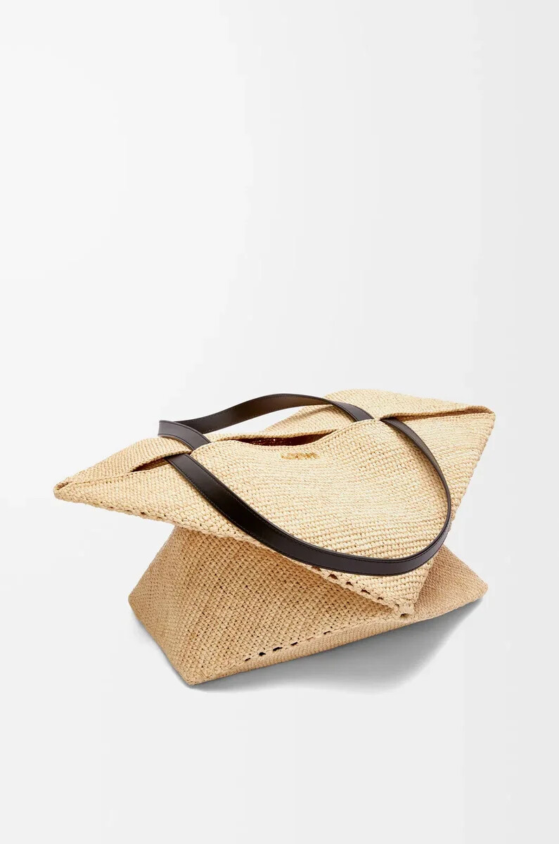 bolso tote plegable puzzle xl en rafia naturalnegro