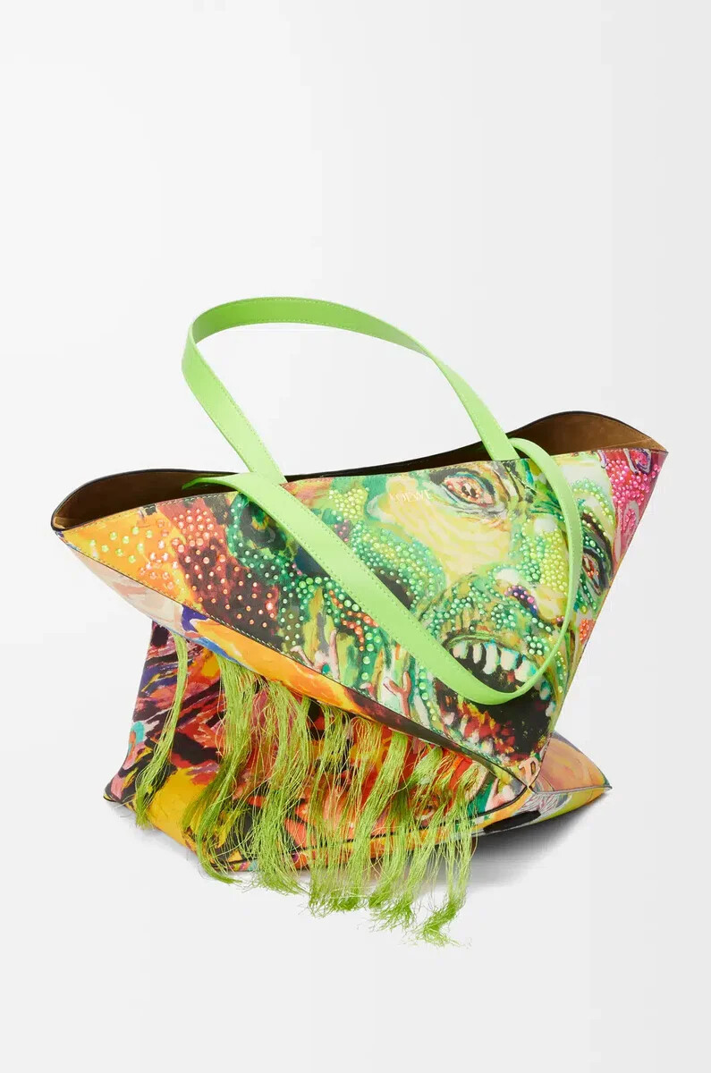 bolso tote plegable puzzle xl en piel de becerro clásica verde vivomulticolor