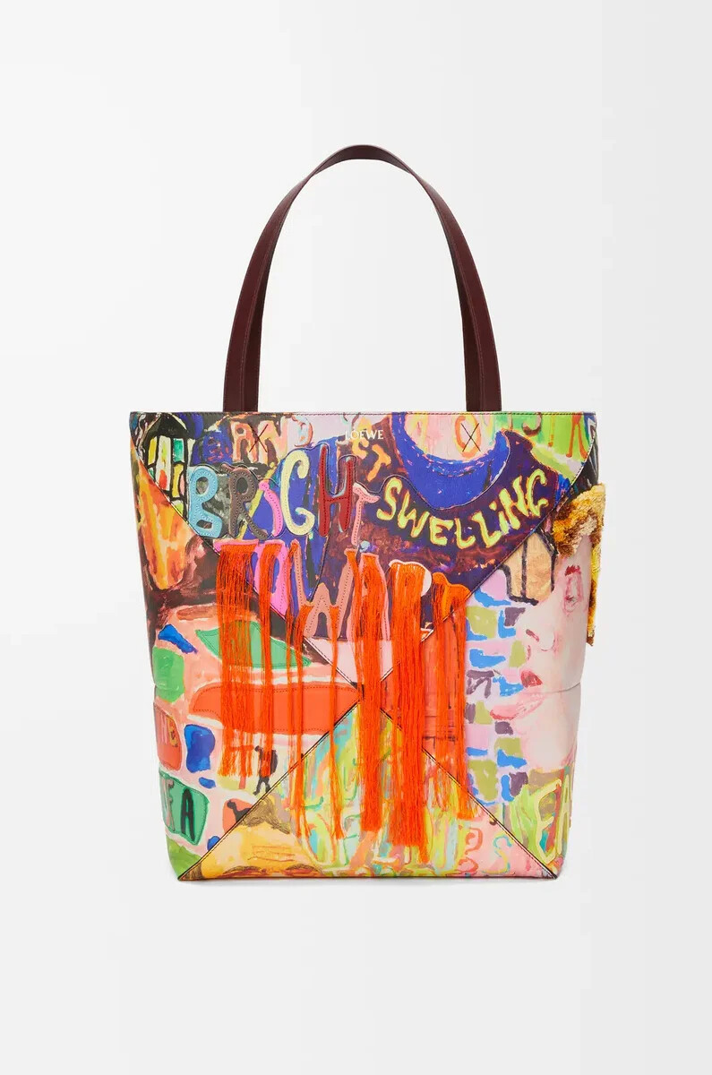 bolso tote plegable puzzle xl en piel de becerro clásica color burdeos oscuromulticolor