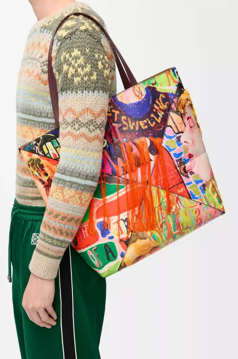 bolso tote plegable puzzle xl en piel de becerro clásica color burdeos oscuromulticolor