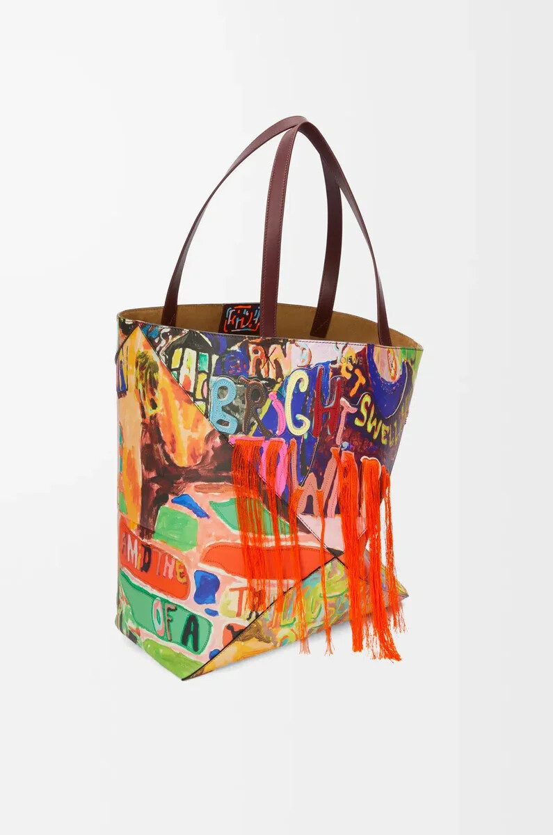 bolso tote plegable puzzle xl en piel de becerro clásica color burdeos oscuromulticolor