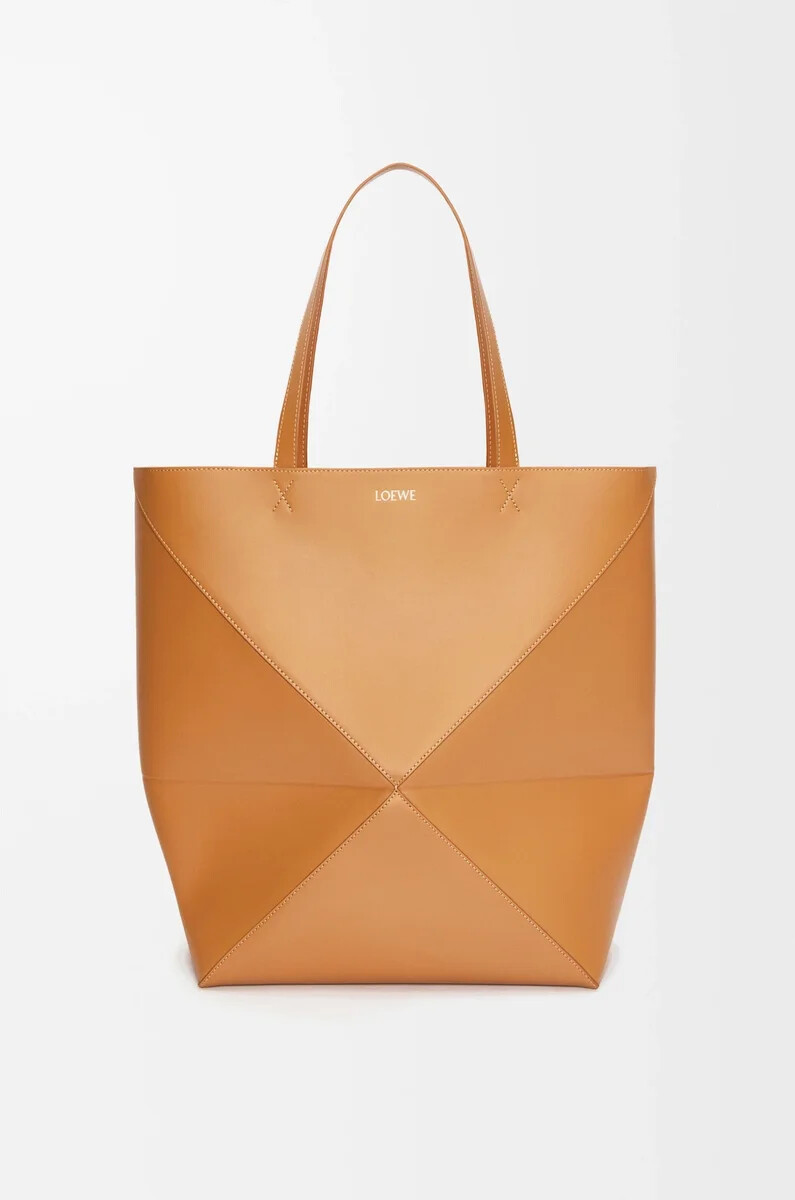 bolso tote plegable puzzle xl en piel de becerro brillante warm desert