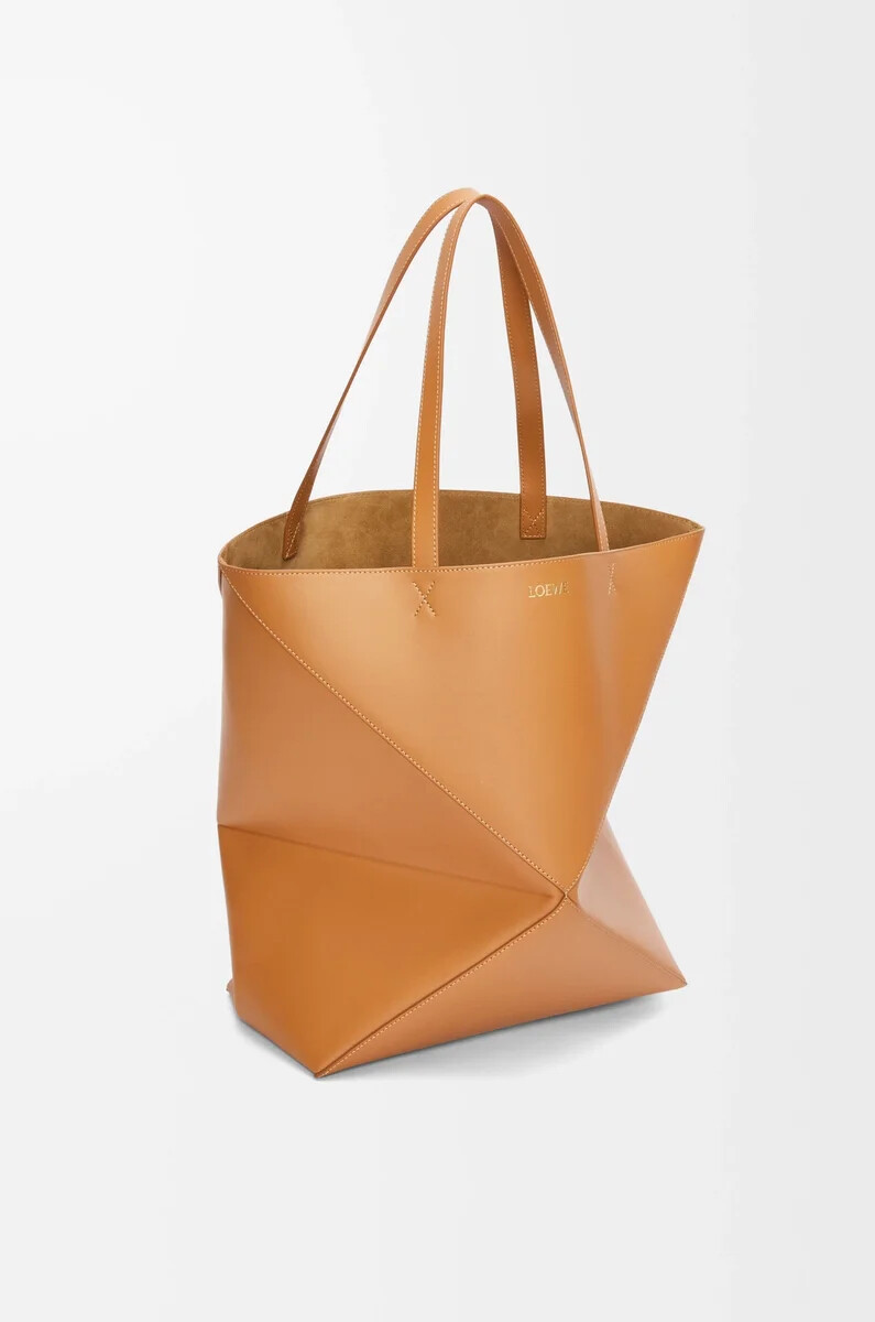 bolso tote plegable puzzle xl en piel de becerro brillante warm desert