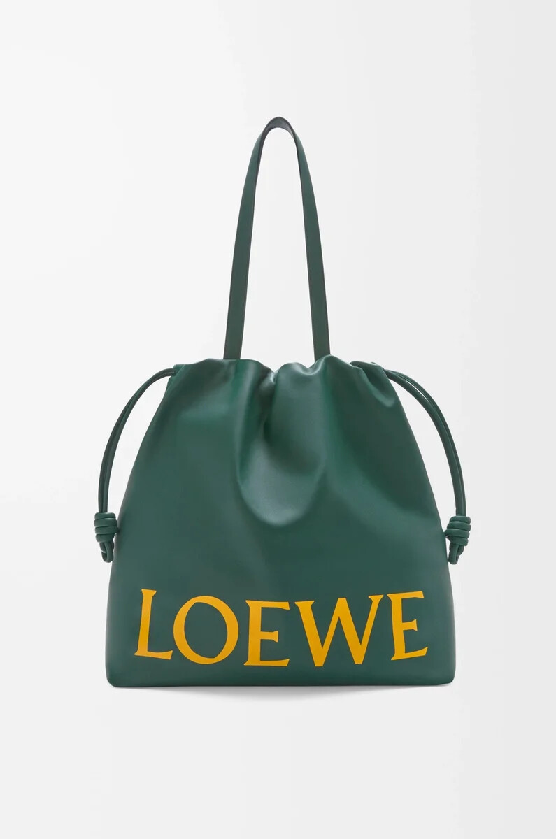 bolso tote con logotipo de flamenco en piel de becerro napa evergreen
