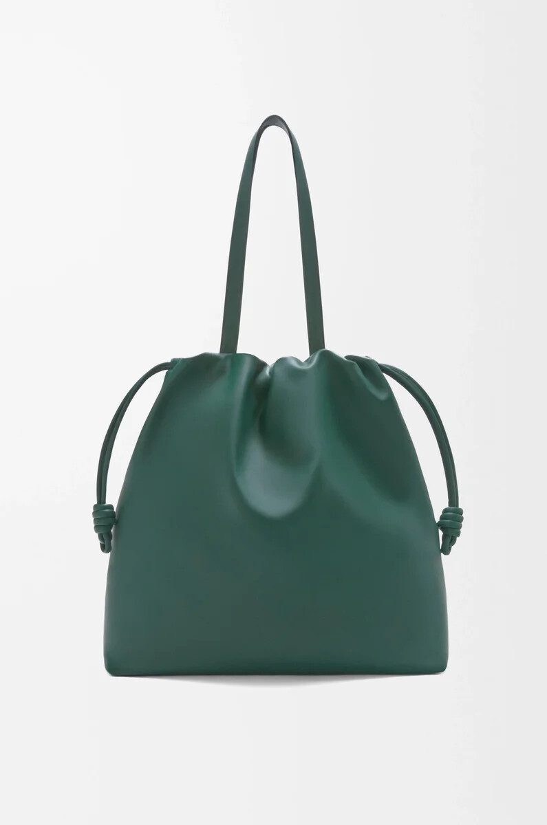 bolso tote con logotipo de flamenco en piel de becerro napa evergreen