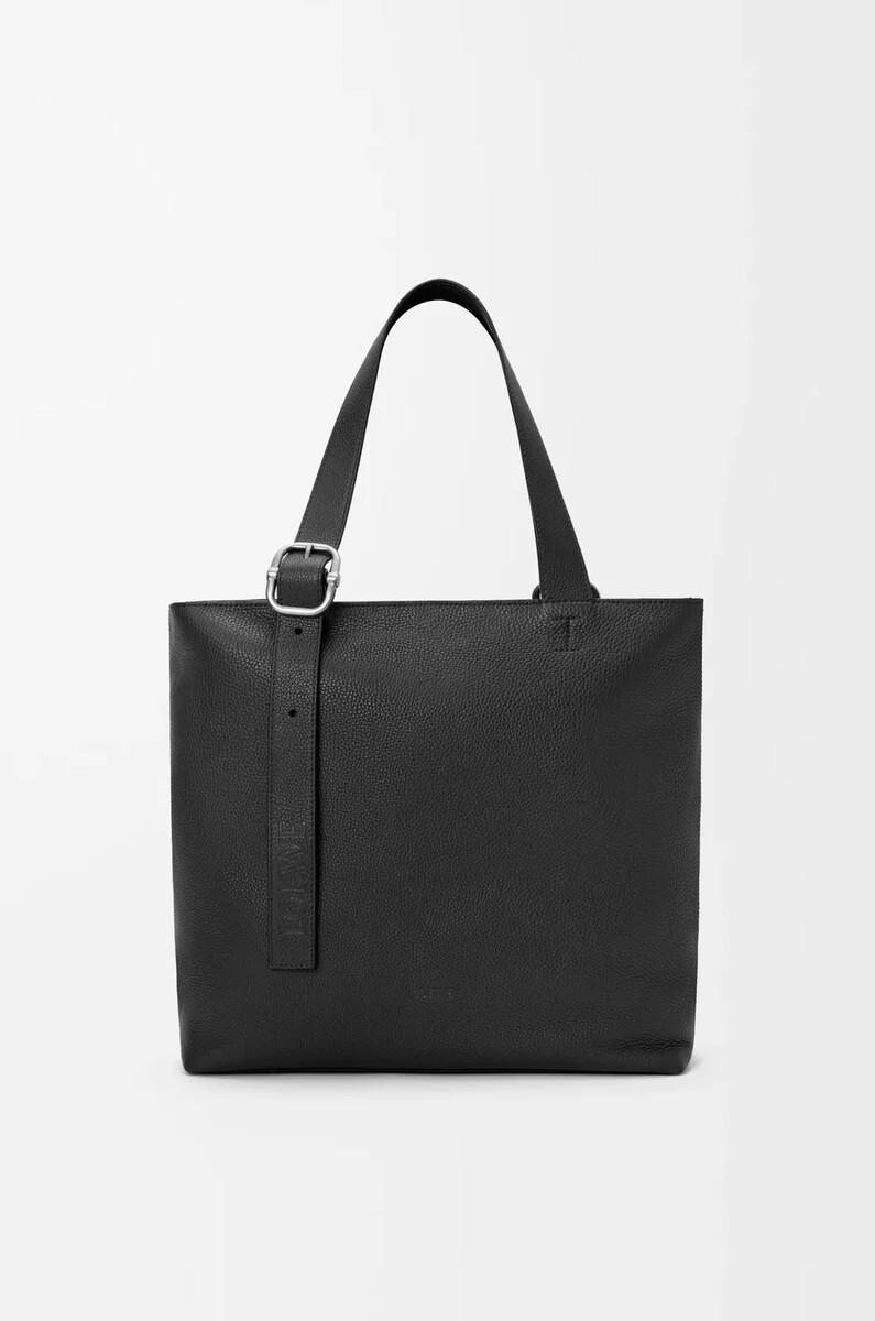 bolso tote con cremallera en piel de becerro granulada flexible color negro