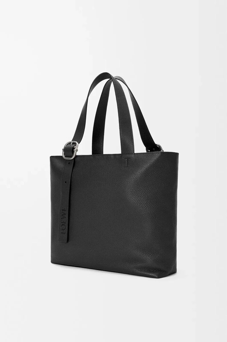 bolso tote con cremallera en piel de becerro granulada flexible color negro