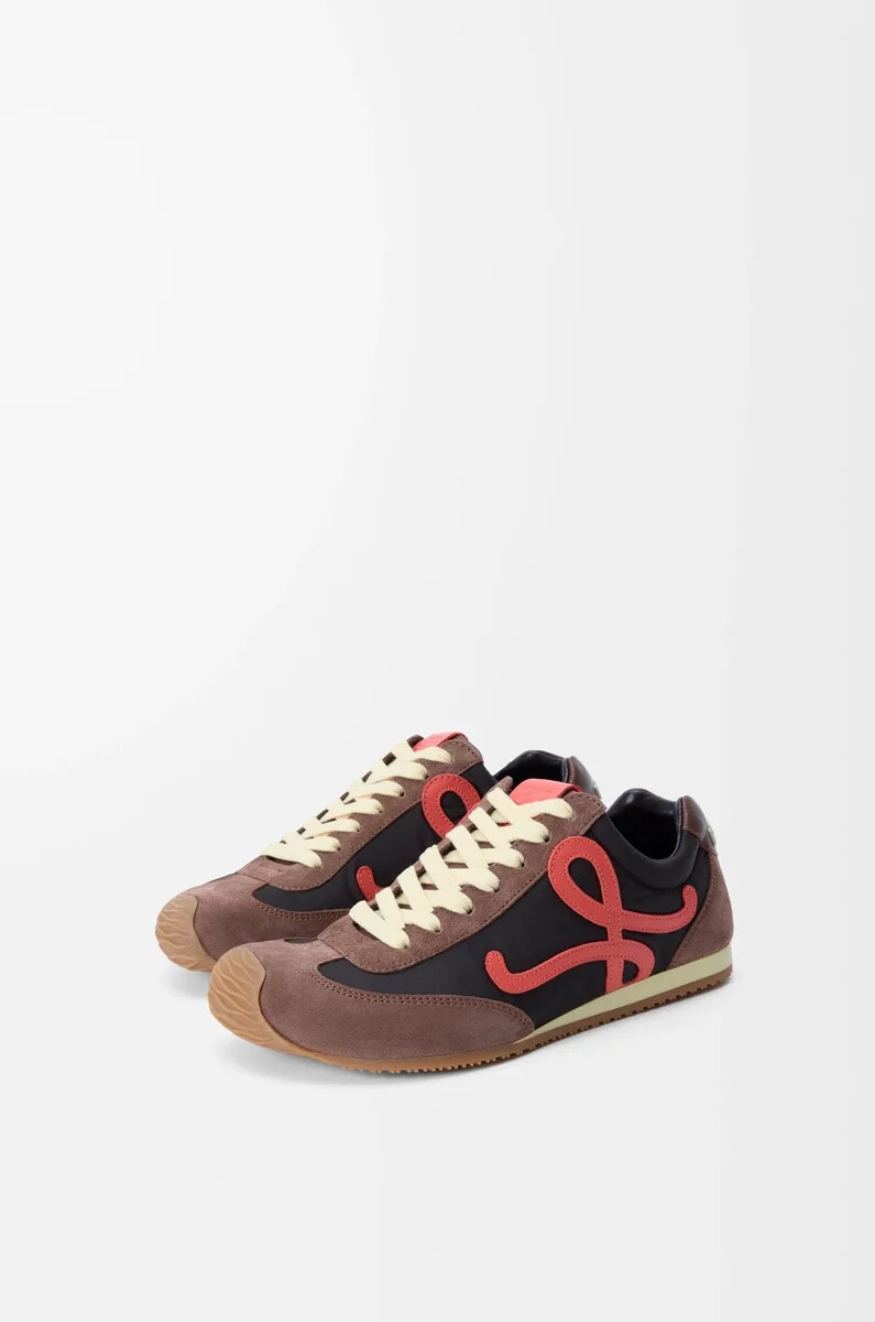 ballet runner 2.0 en nailon y piel de becerro chocolatecoralamarillo