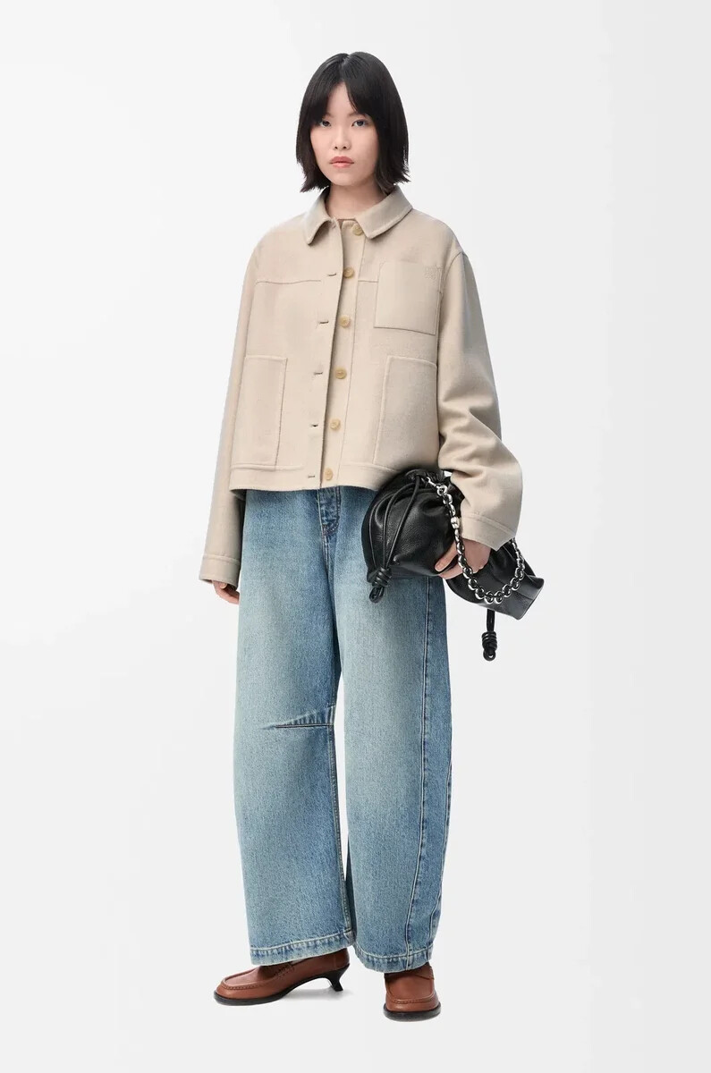 chaqueta de trabajo de lana y cachemira beige claro melange