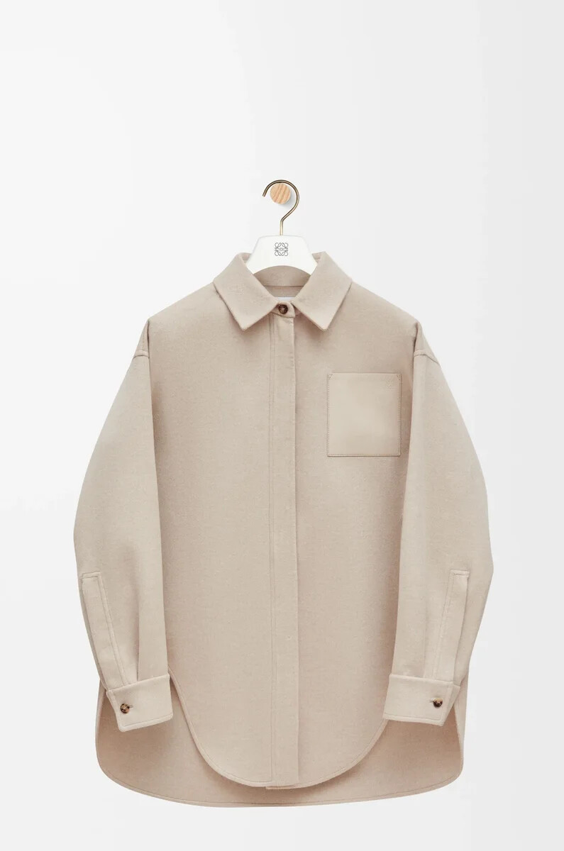 sobrecamisa de lana y cachemira beige claro melange