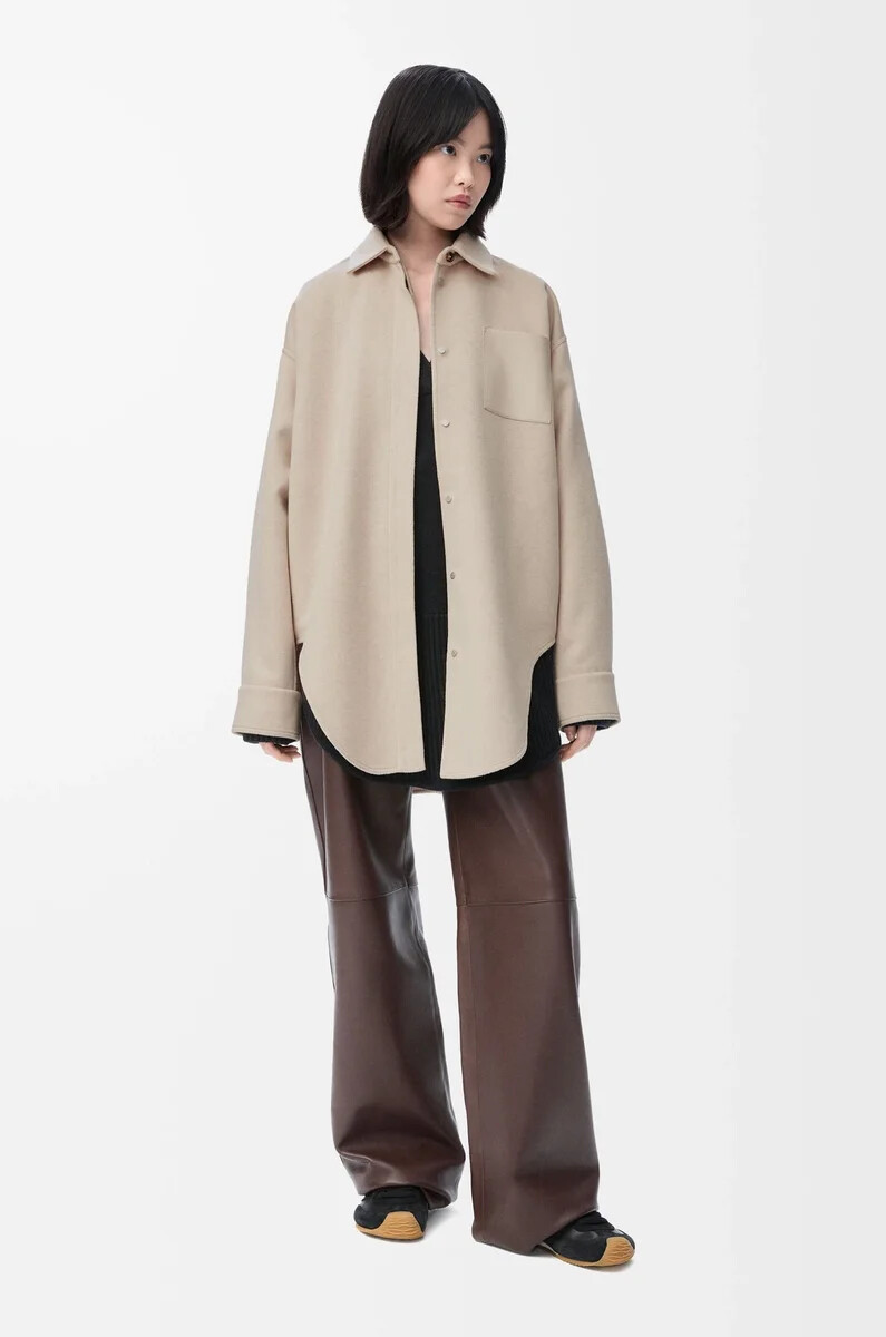 sobrecamisa de lana y cachemira beige claro melange