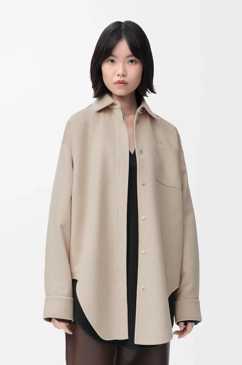 sobrecamisa de lana y cachemira beige claro melange