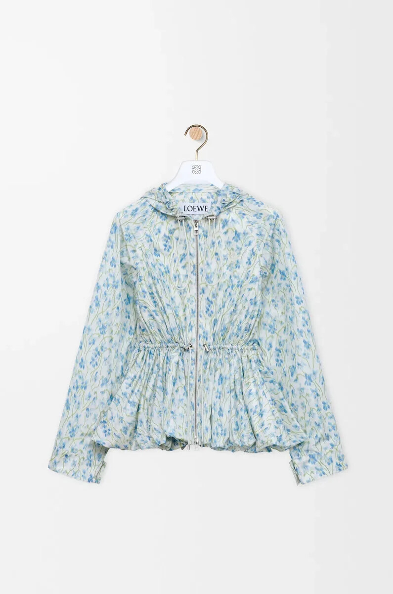 chaqueta con capucha en tafetán de mezcla de seda blancoazul