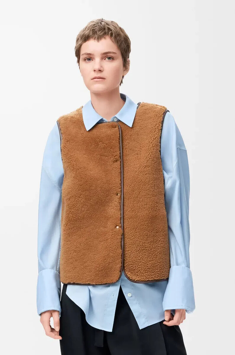 chaqueta acolchada en mezcla de piel de oveja y algodón color burdeos