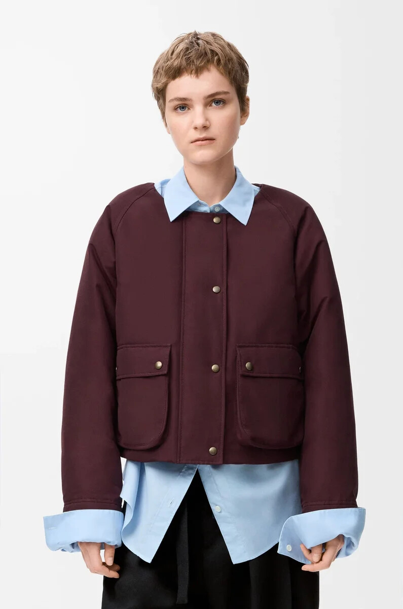 chaqueta acolchada en mezcla de piel de oveja y algodón color burdeos