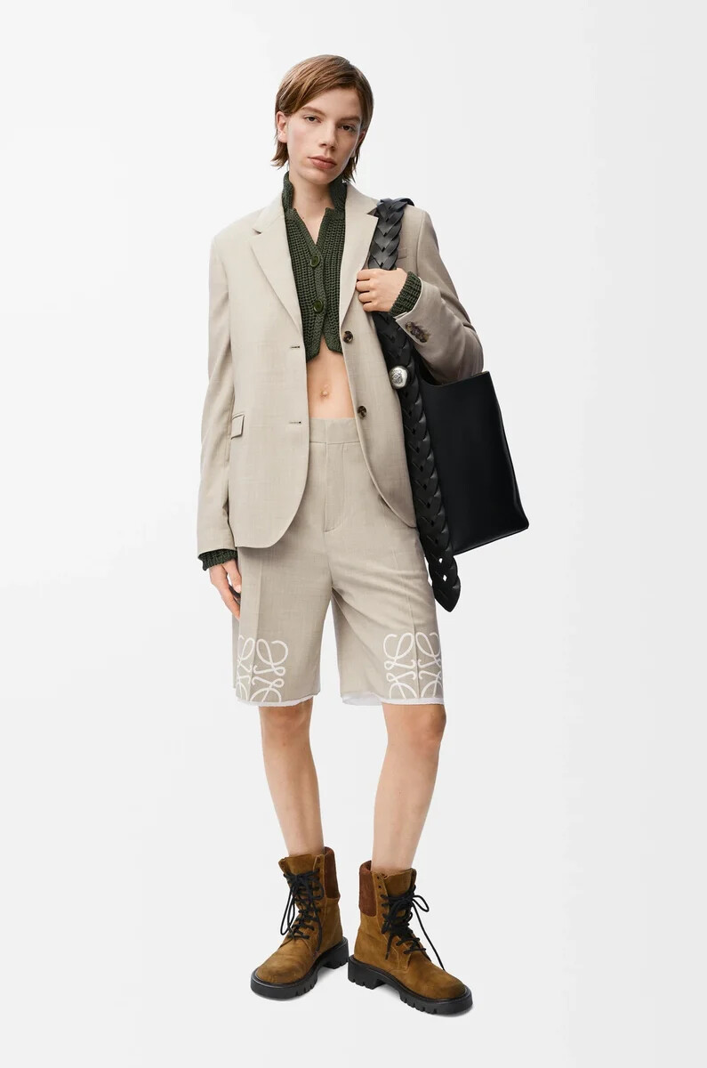 chaqueta sastre de lana beige claro melange