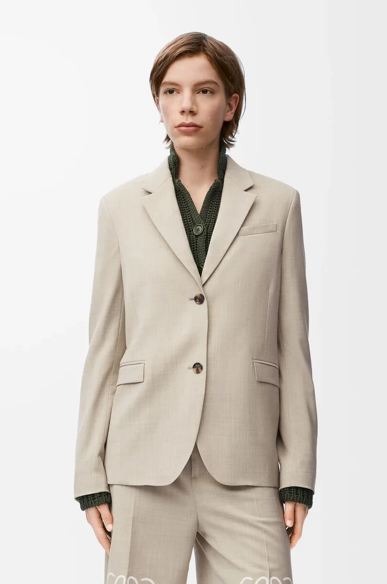chaqueta sastre de lana beige claro melange
