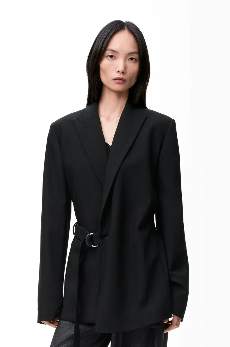 chaqueta drapeada de lana negra