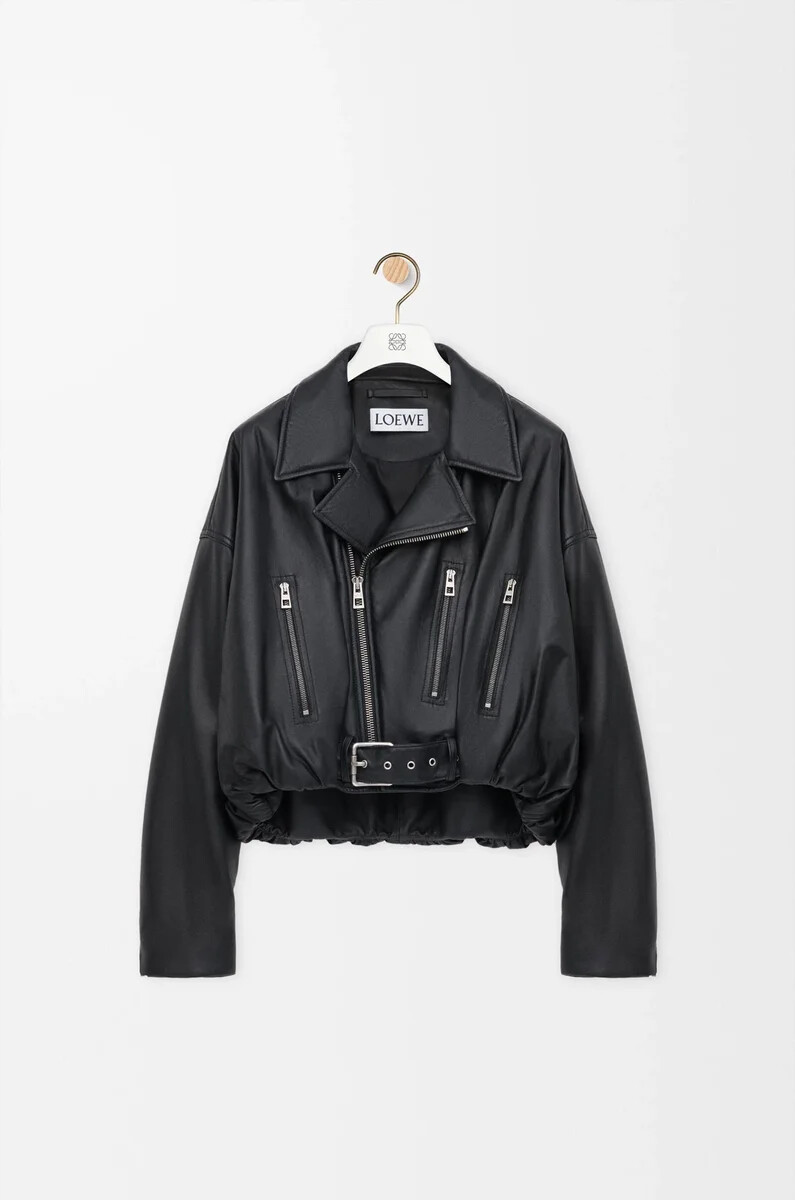chaqueta biker de piel de cordero napa negra