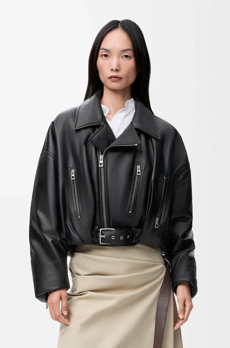 chaqueta biker de piel de cordero napa negra