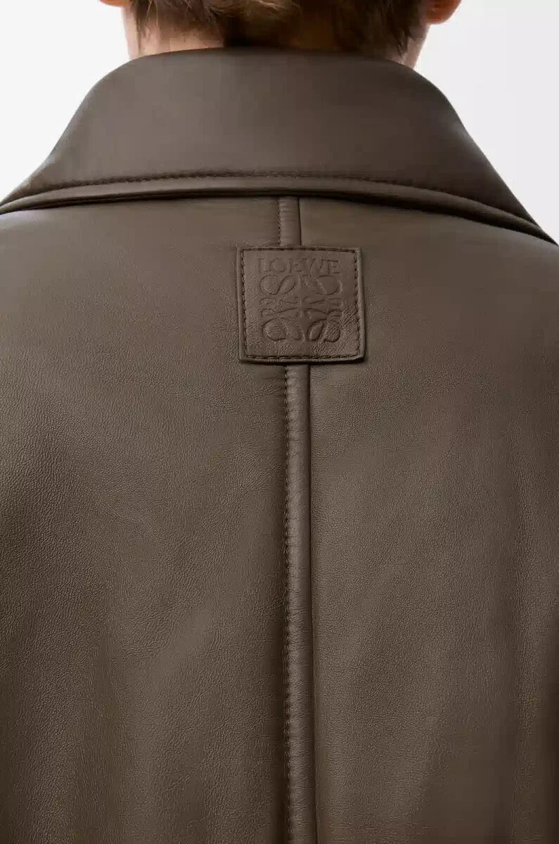 chaqueta biker de piel de cordero napa color verde caqui