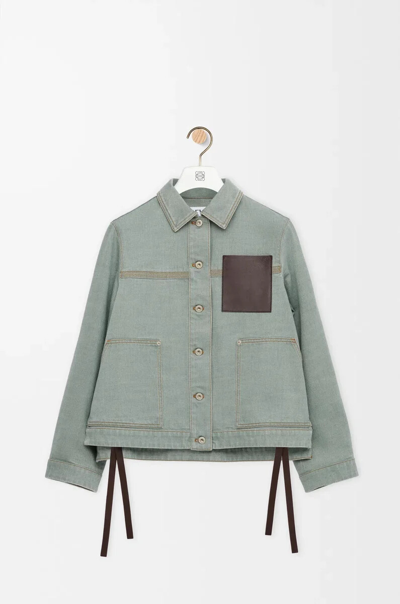 chaqueta de trabajo en denim verde caqui