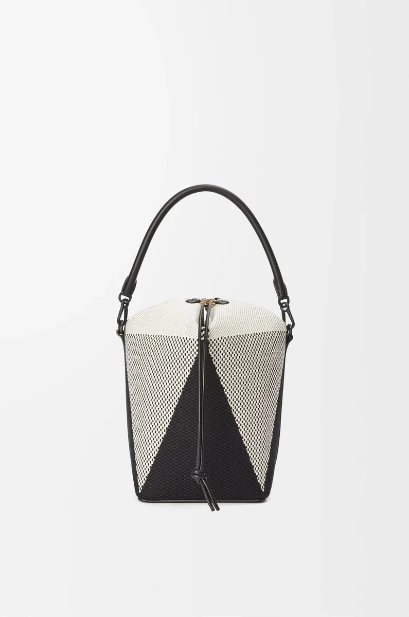 cubo treasure bako en lona jacquard y piel de becerro naturalnegro
