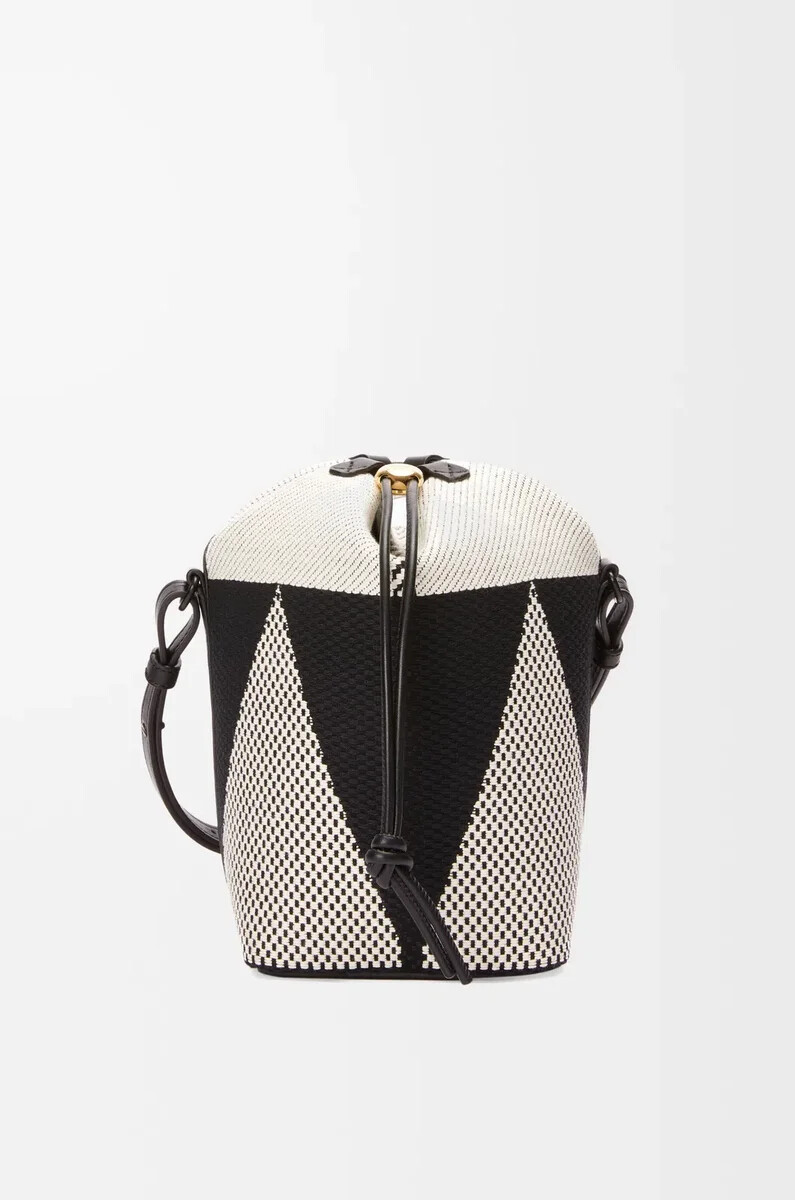 cubo pequeño treasure bako en lona jacquard y piel de becerro naturalnegro