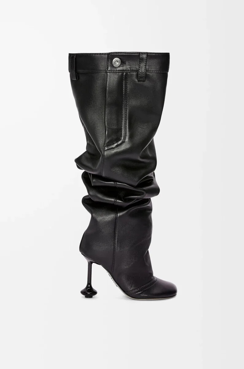 bota toy por encima de la rodilla en piel de cordero napa negra