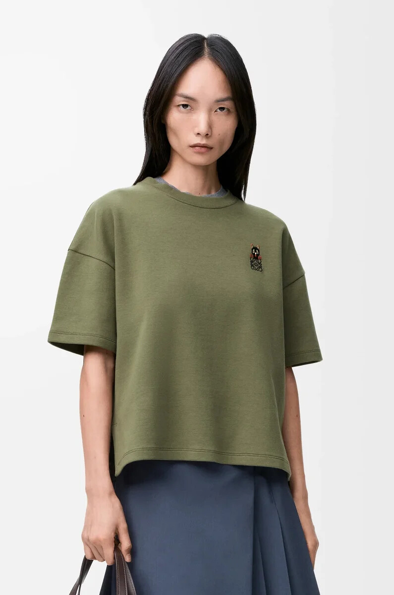 camiseta de corte regular en mezcla de algodón verde caqui