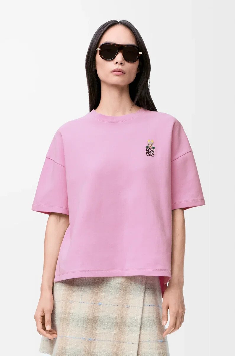 camiseta de corte regular en mezcla de algodón rosa